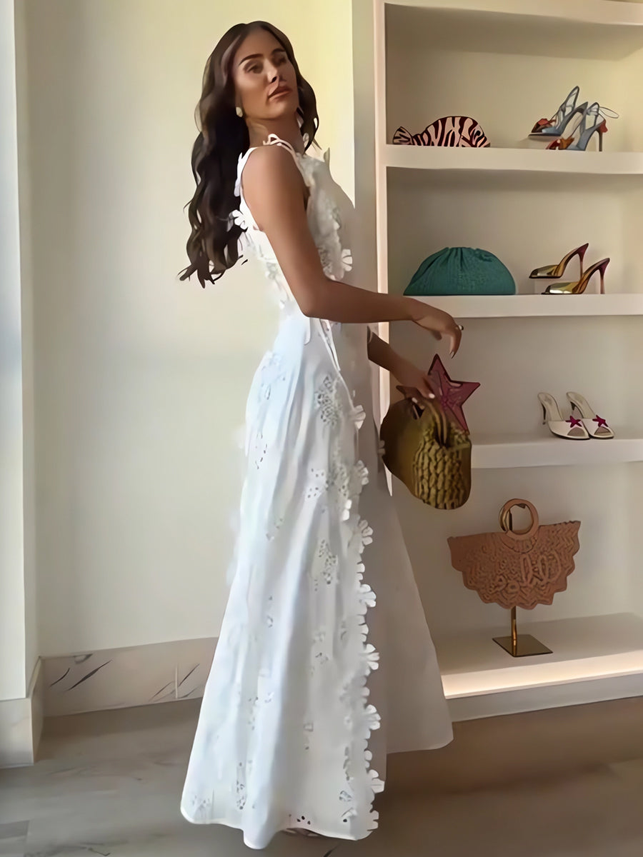 Sabelle | Mujer Vestido Maxi de Encaje Floral Sin Mangas