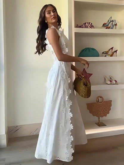 Sabelle | Mujer Vestido Maxi de Encaje Floral Sin Mangas