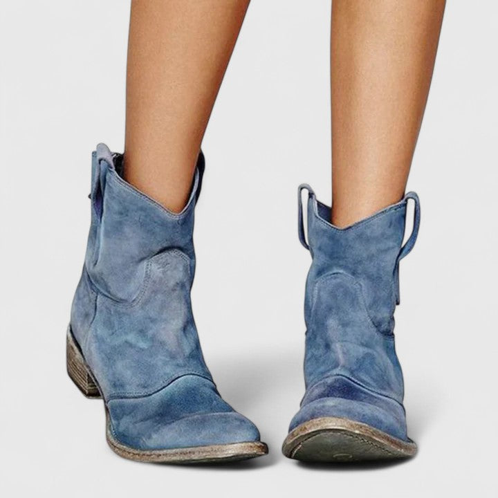 Fleur | Mujer Botines Western de Ante con Tacón Bajo