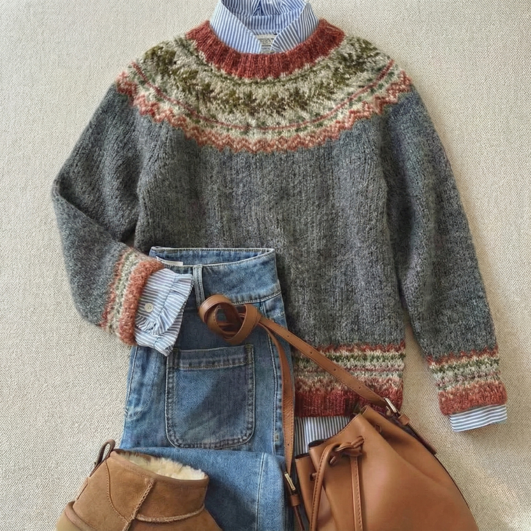 Madeline | Mujer Suéter de Punto Fair Isle Vintage