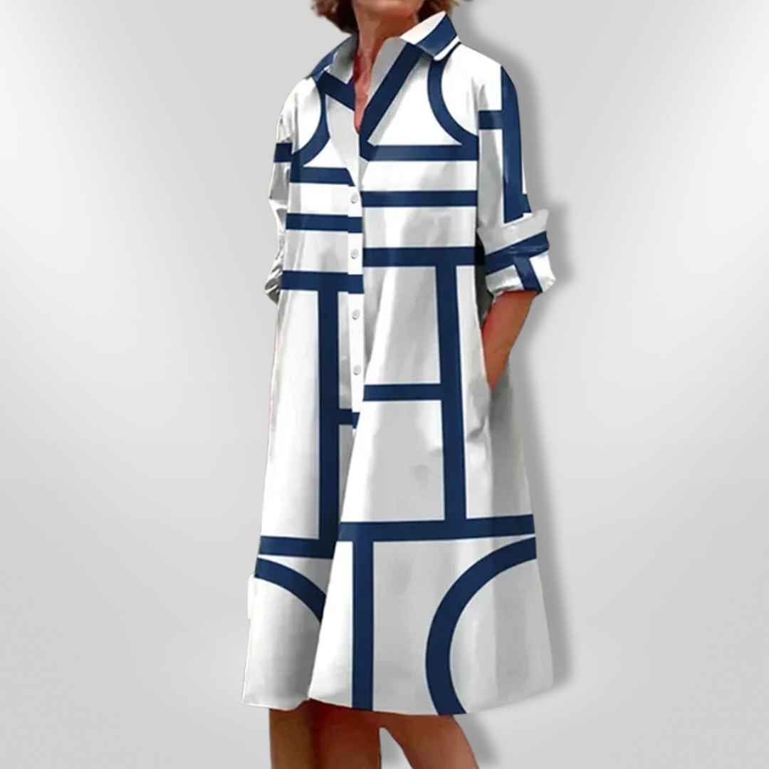 Christel | Mujer Vestido Midi Corte en A con Estampado Geométrico