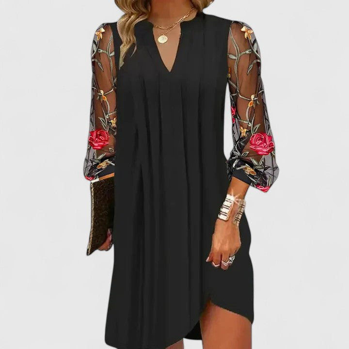 Martha | Mujer Vestido Shift con Escote en V y Bordado Floral