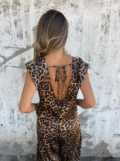 Josephine | Mujer Mono Maxi con Escote en V y Estampado de Leopardo