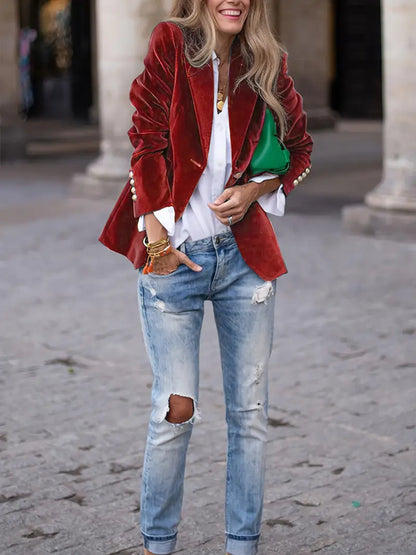 Keet | Mujer Blazer de Terciopelo Elegante Entallado