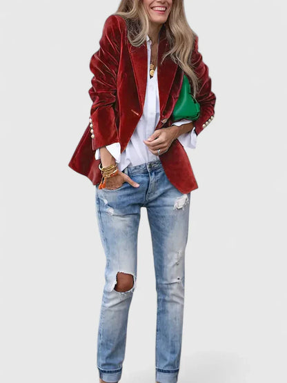 Valerie | Mujer Blazer de Terciopelo Entallado de Un Botón