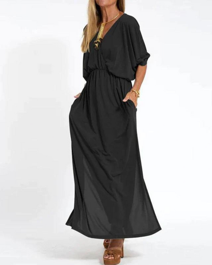Savannah | Mujer Vestido Maxi Fluido con Bolsillos Laterales