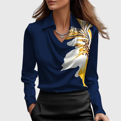 Mujer Blusa Elegante con Escote Drapeado y Corte Fluido