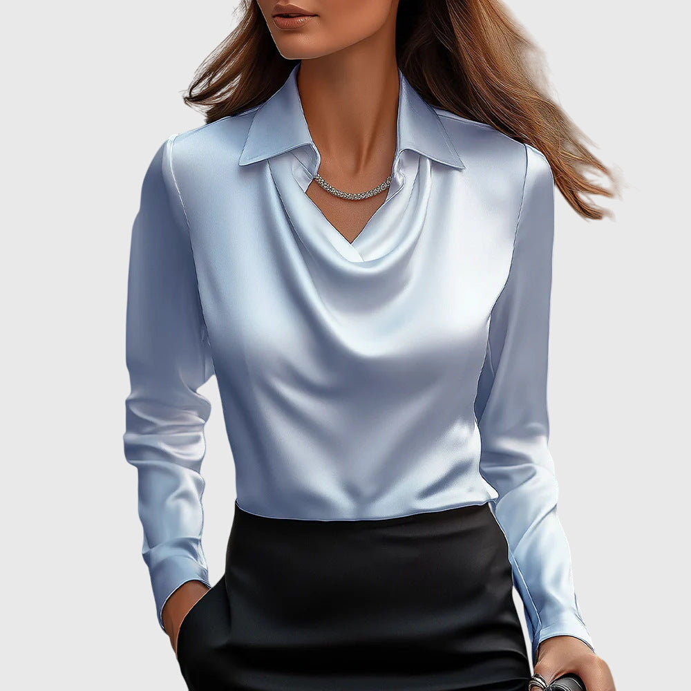 Mujer Blusa Elegante con Escote Drapeado y Corte Fluido