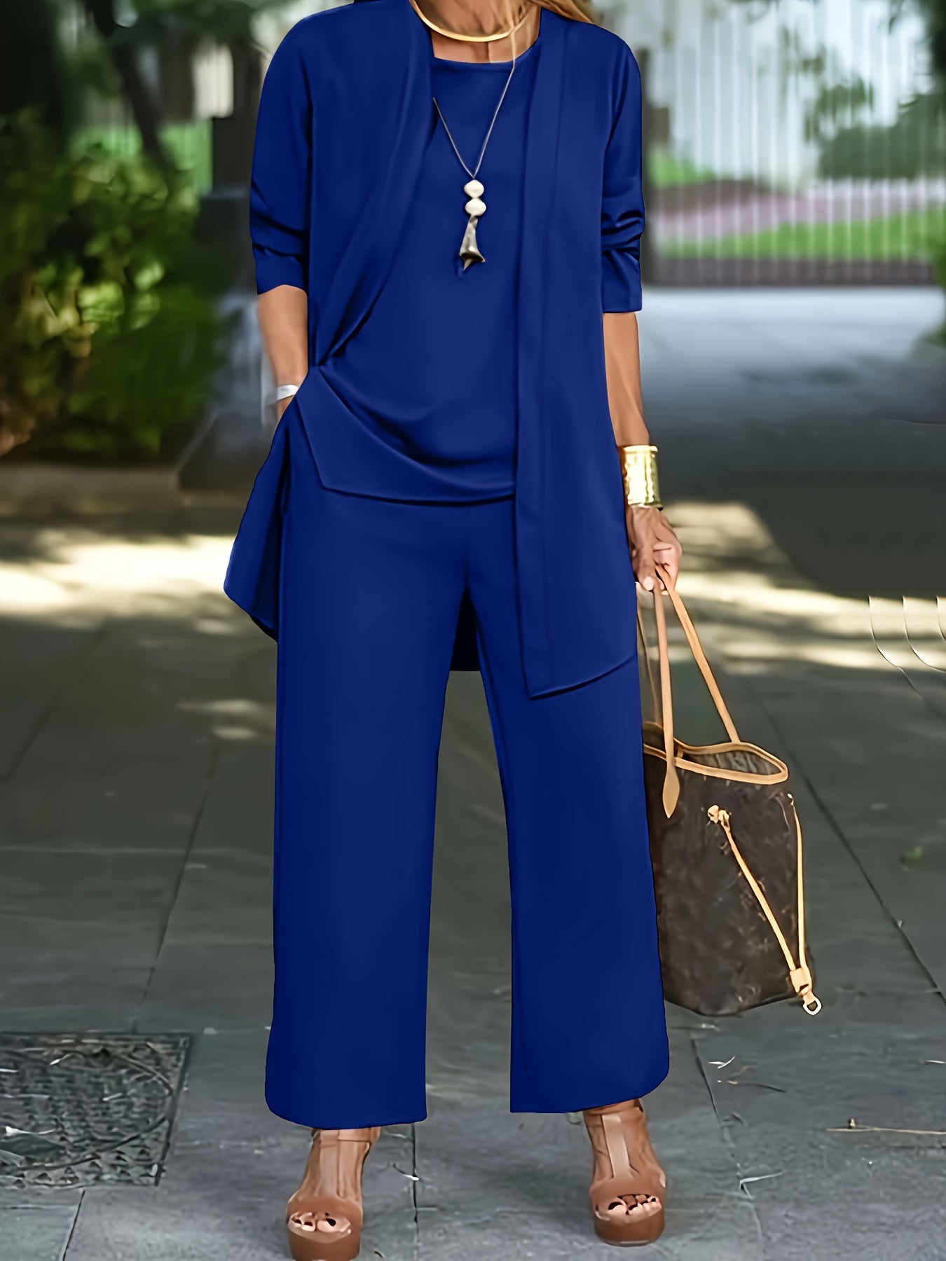 Wilma | Mujer Conjunto de Tres Piezas con Cárdigan, Blusa y Pantalón