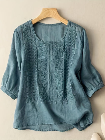 Natalie | Mujer Blusa Bordada con Mangas Tres Cuartos