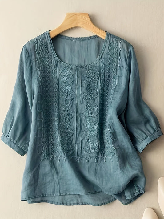 Natalie | Mujer Blusa Bordada con Mangas Tres Cuartos