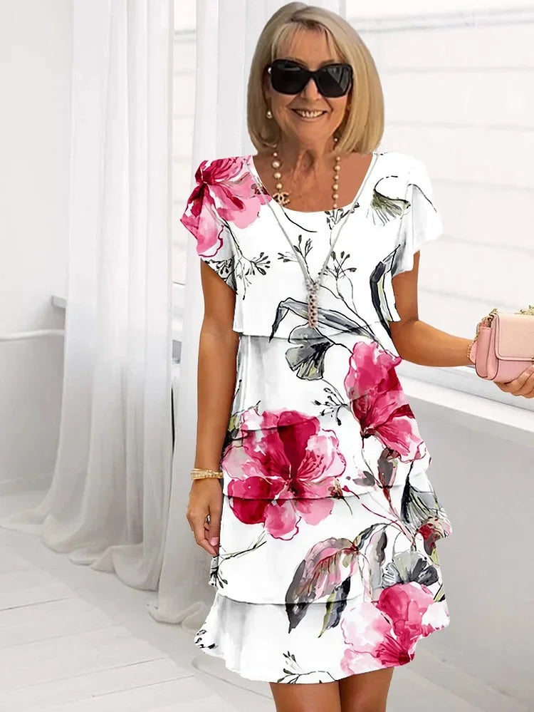 Dina | Mujer Vestido Floral con Capas en Cascada
