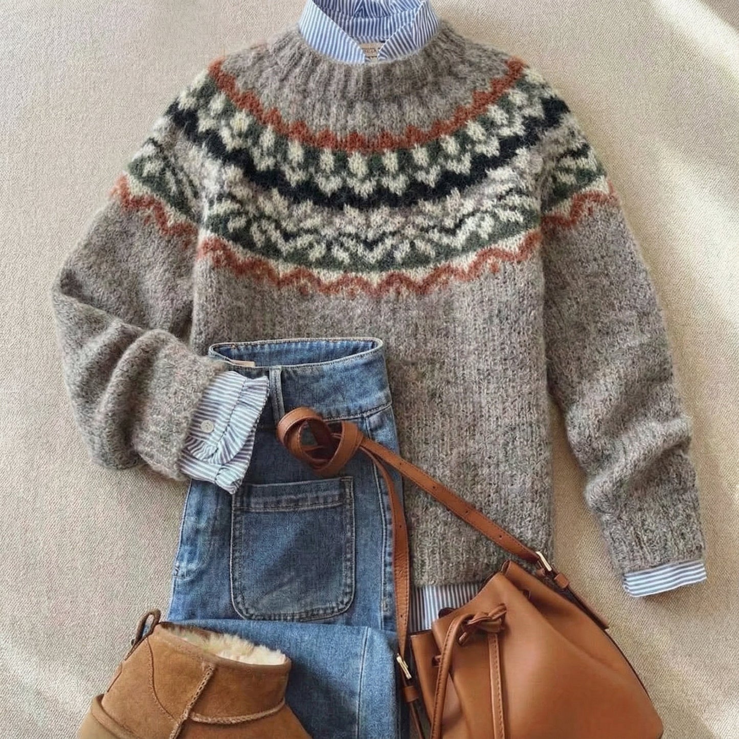 Madeline | Mujer Suéter de Punto Fair Isle Vintage