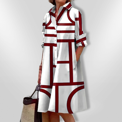 Christel | Mujer Vestido Midi Corte en A con Estampado Geométrico