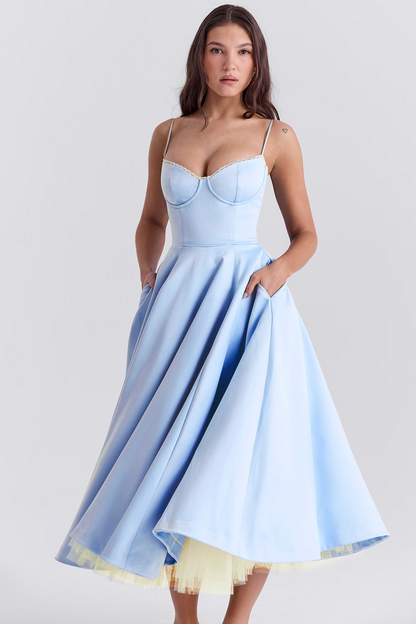 Soof | Mujer Vestido Midi de Tul con Corsé