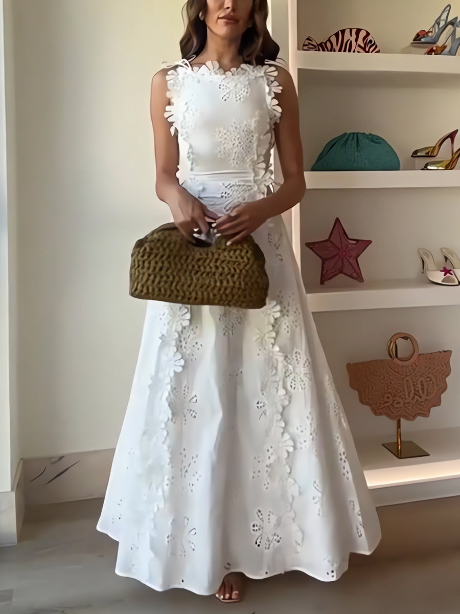 Sabelle | Mujer Vestido Maxi de Encaje Floral Sin Mangas