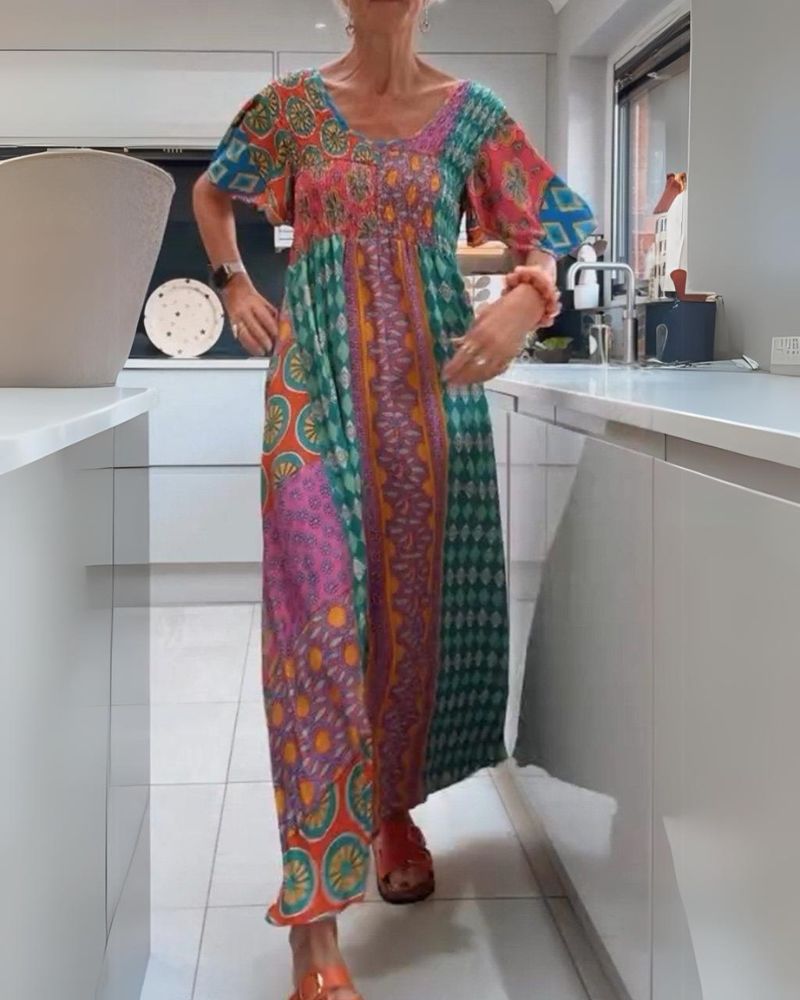 Luna | Mujer Maxifalda Patchwork Colorida con Cintura Elástica