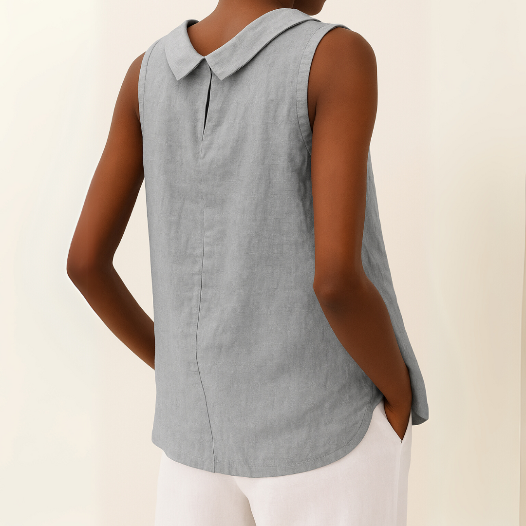 Aya | Mujer Blusa Sin Mangas de Lino con Cuello Alto