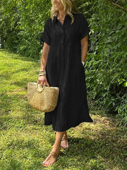 Claire | Mujer Vestido Camisero a Rayas con Botones y Cuello