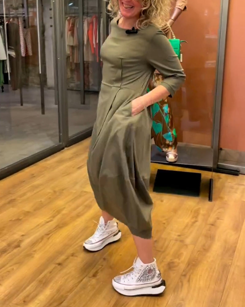 Evageline | Mujer Vestido Midi Holgado con Pliegues