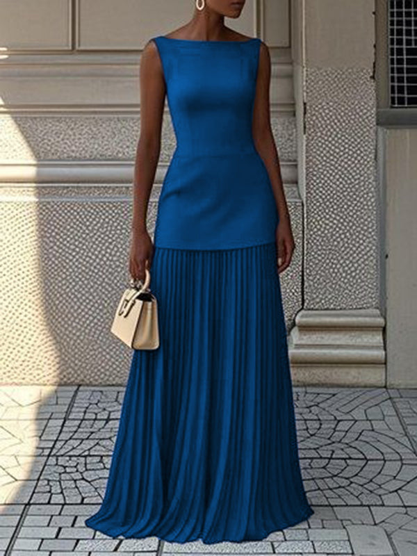 Juliet | Mujer Maxi Vestido Sin Mangas con Falda Plisada