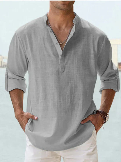 Diederik | Hombre Camisa de Lino con Cuello Henley