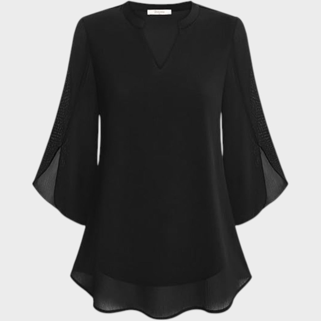 Elena | Mujer Blusa Fluida con Escote en V y Mangas Transparentes