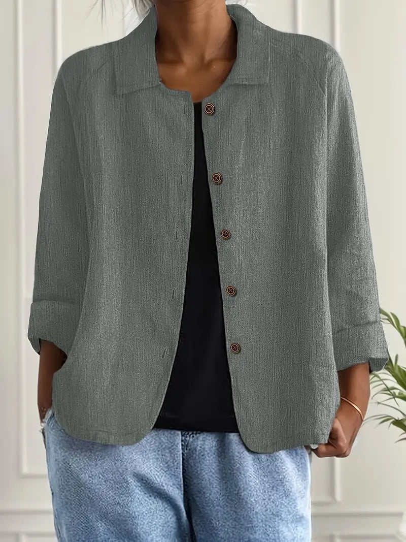 Kendra | Mujer Blusa Amplia con Cuello de Camisa y Mangas Tres Cuartos