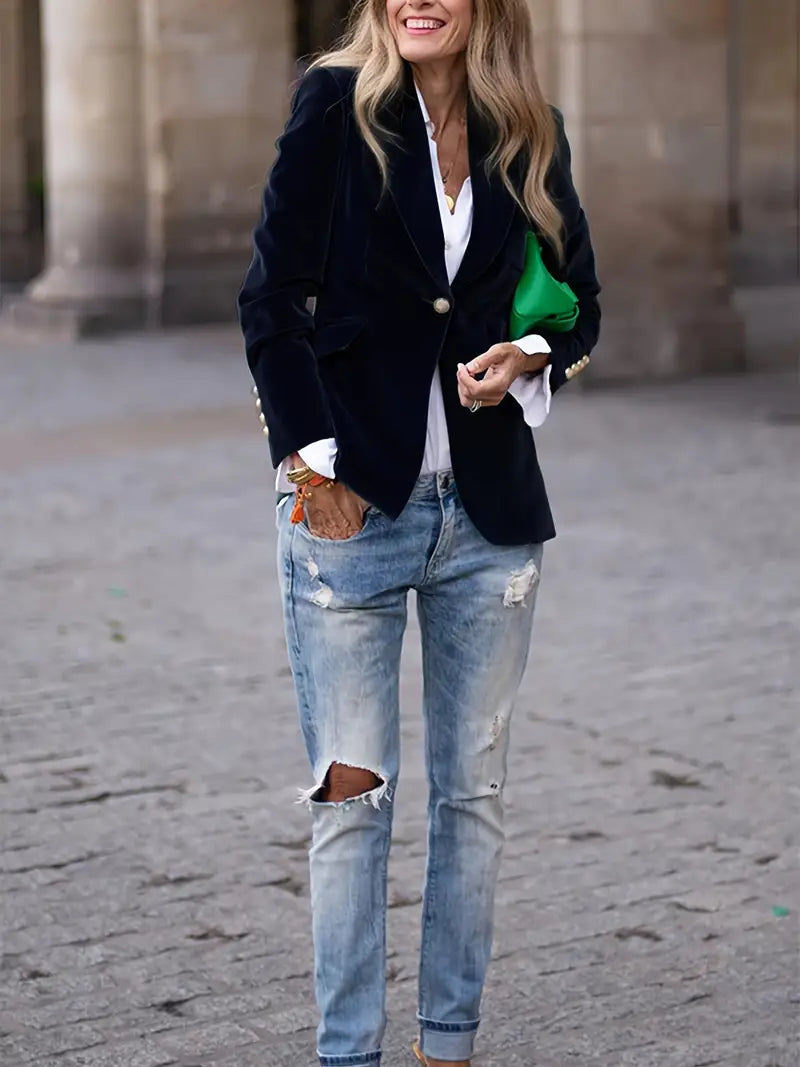 Keet | Mujer Blazer de Terciopelo Elegante Entallado