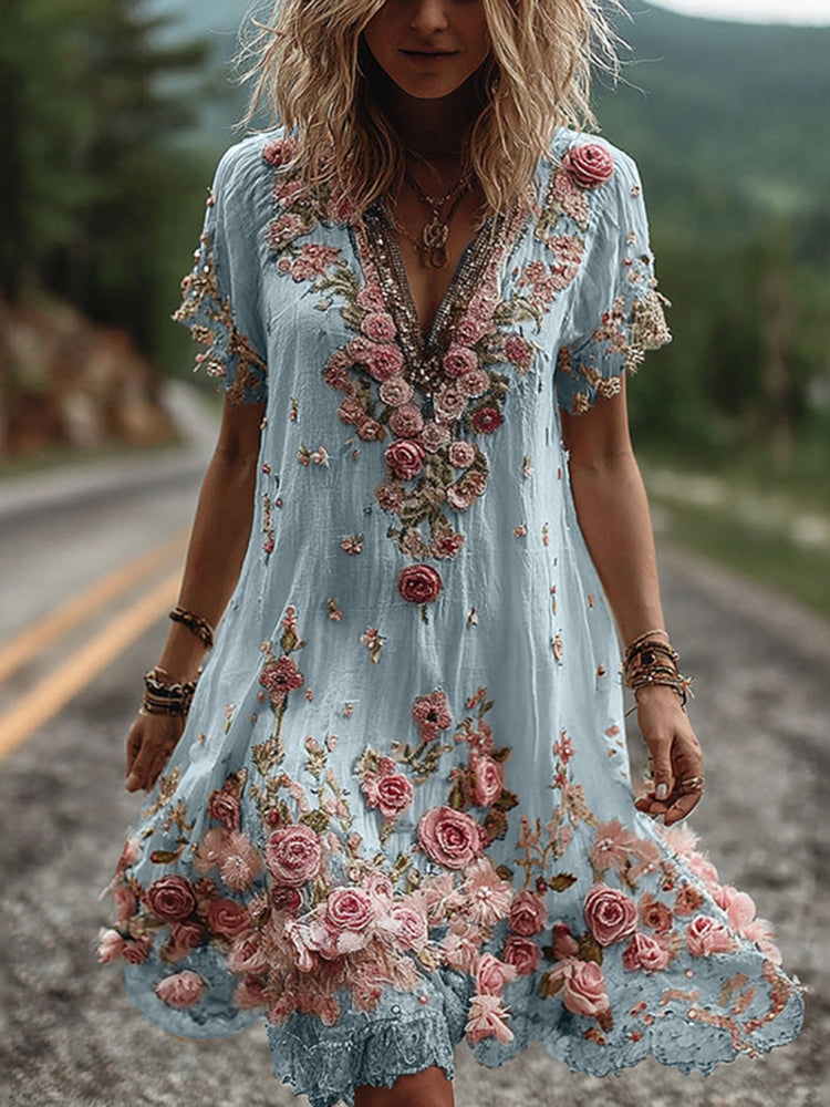 Ruby | Mujer Vestido con Escote en V y Bordado Floral