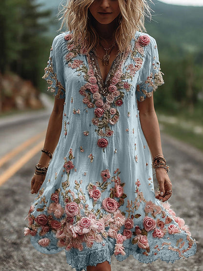 Ruby | Mujer Vestido con Escote en V y Bordado Floral