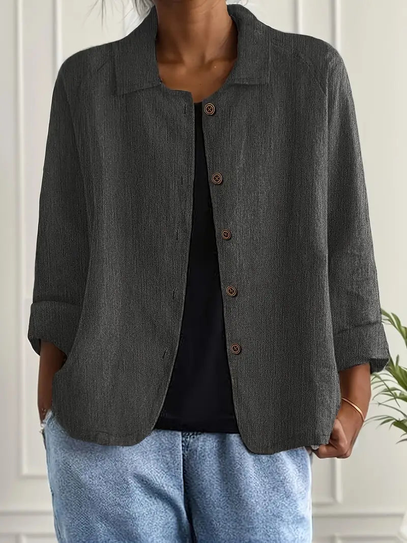 Kendra | Mujer Blusa Amplia con Cuello de Camisa y Mangas Tres Cuartos