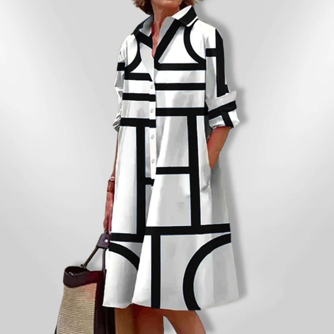 Christel | Mujer Vestido Midi Corte en A con Estampado Geométrico