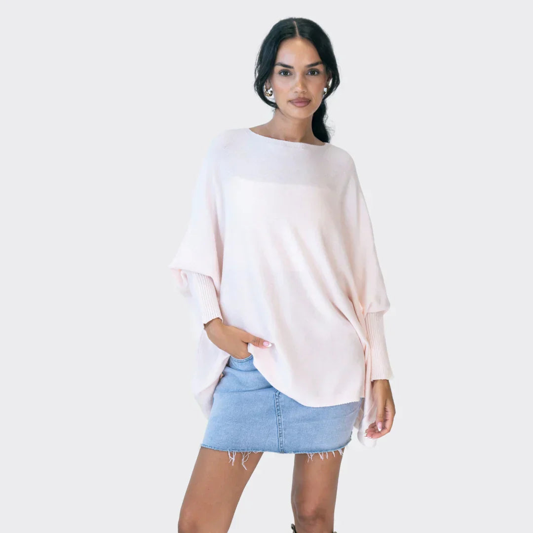 Mujer Suéter Oversize de Punto en Beige Cálido