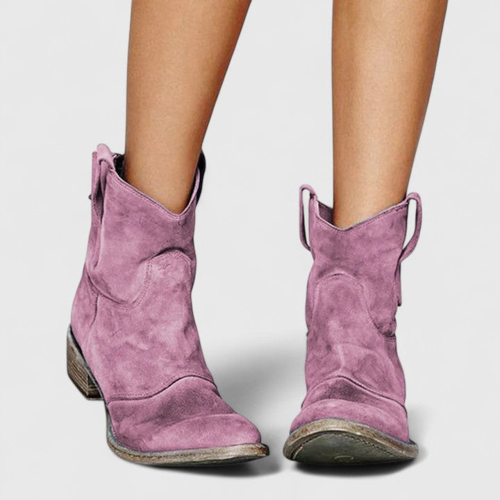 Fleur | Mujer Botines Western de Ante con Tacón Bajo
