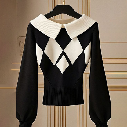 Mirthe | Mujer Suéter de Punto Ajustado con Estampado Argyle