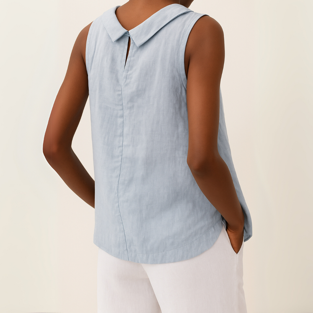 Aya | Mujer Blusa Sin Mangas de Lino con Cuello Alto