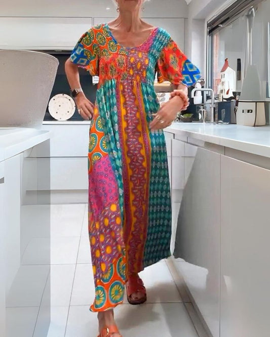 Luna | Mujer Maxifalda Patchwork Colorida con Cintura Elástica
