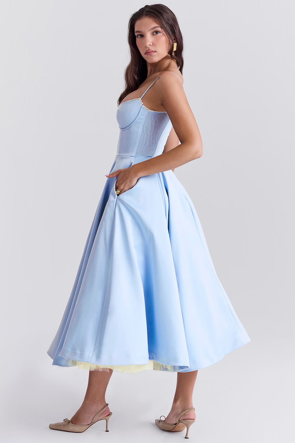 Soof | Mujer Vestido Midi de Tul con Corsé