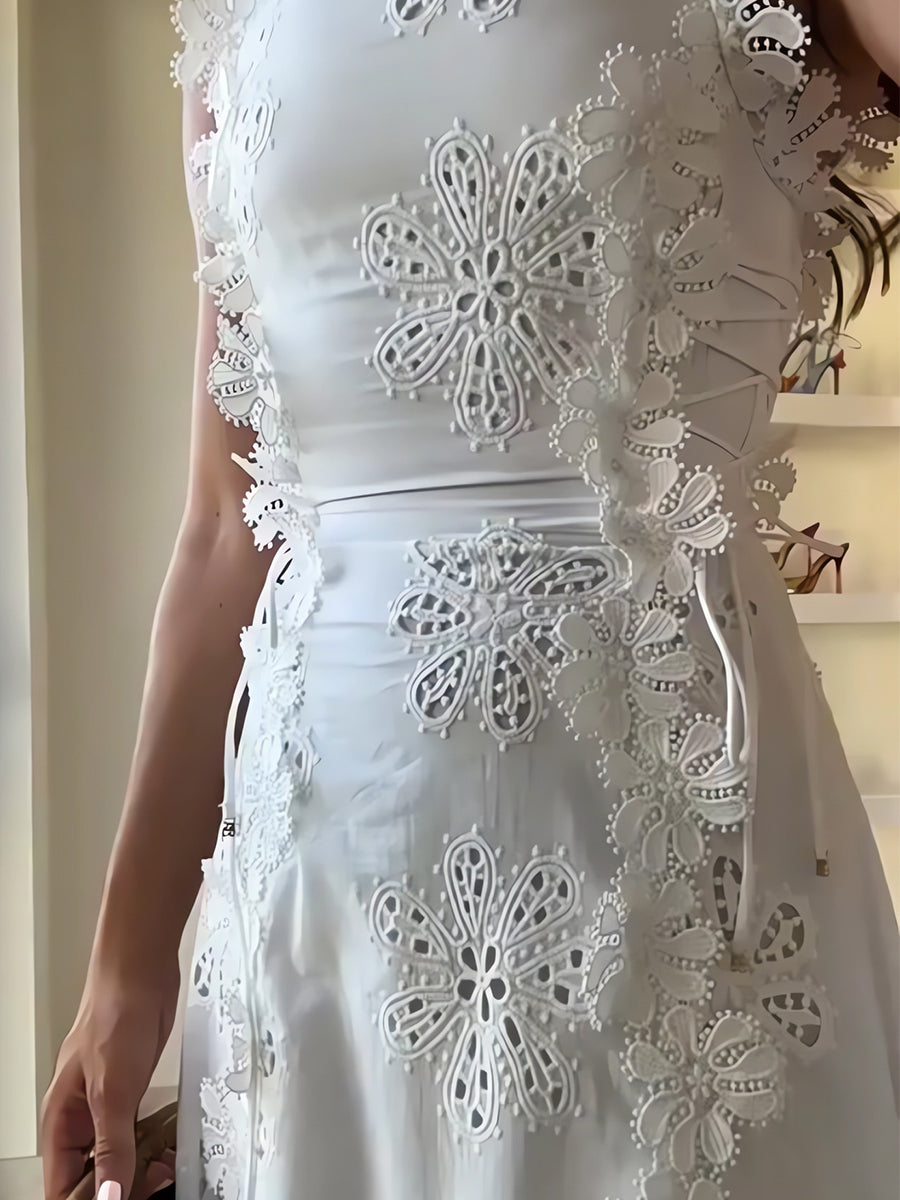 Sabelle | Mujer Vestido Maxi de Encaje Floral Sin Mangas
