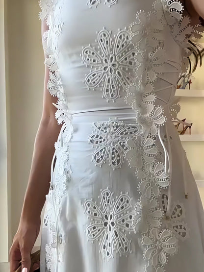 Sabelle | Mujer Vestido Maxi de Encaje Floral Sin Mangas