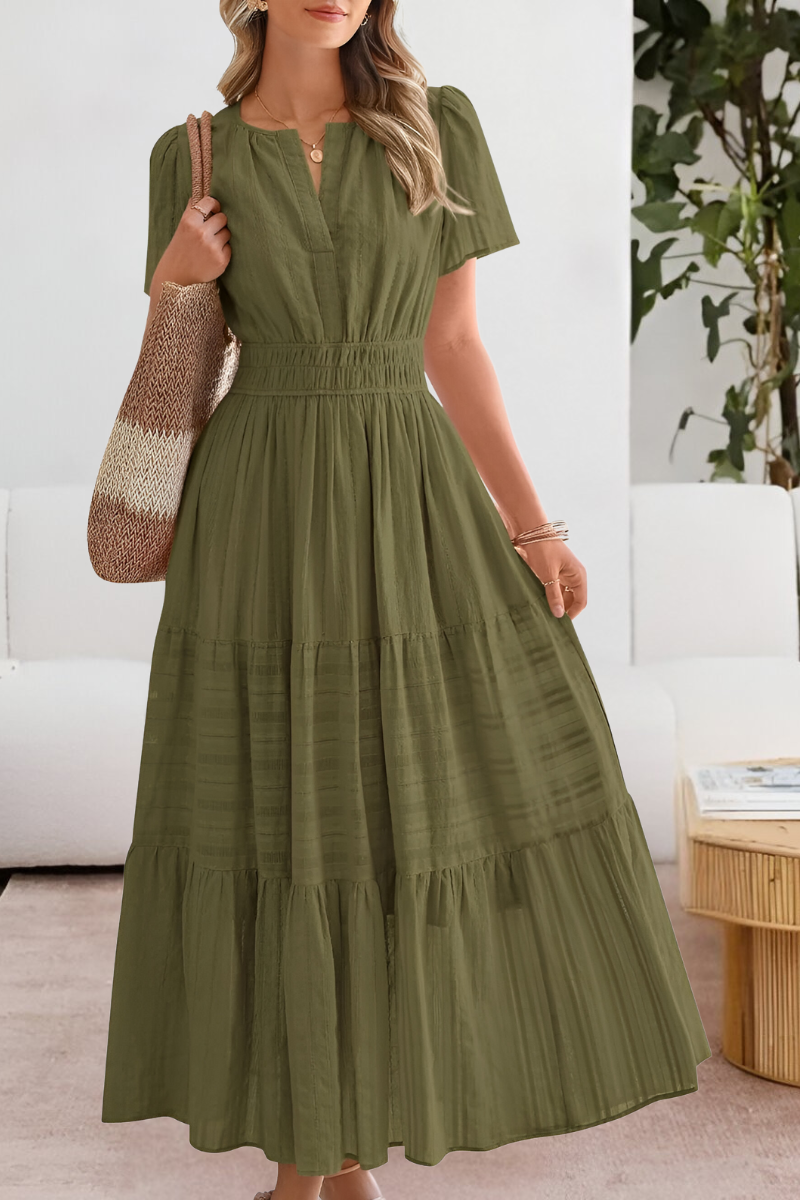 Freya | Mujer Vestido Maxi de Capas con Cintura Smock