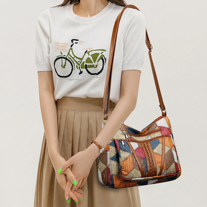 Evelina | Mujer Bolso de Hombro con Estampado Patchwork Geométrico
