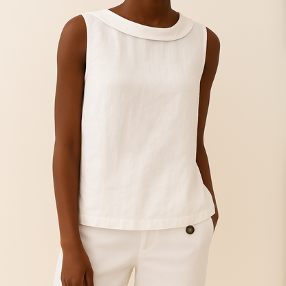 Aya | Mujer Blusa Sin Mangas de Lino con Cuello Alto