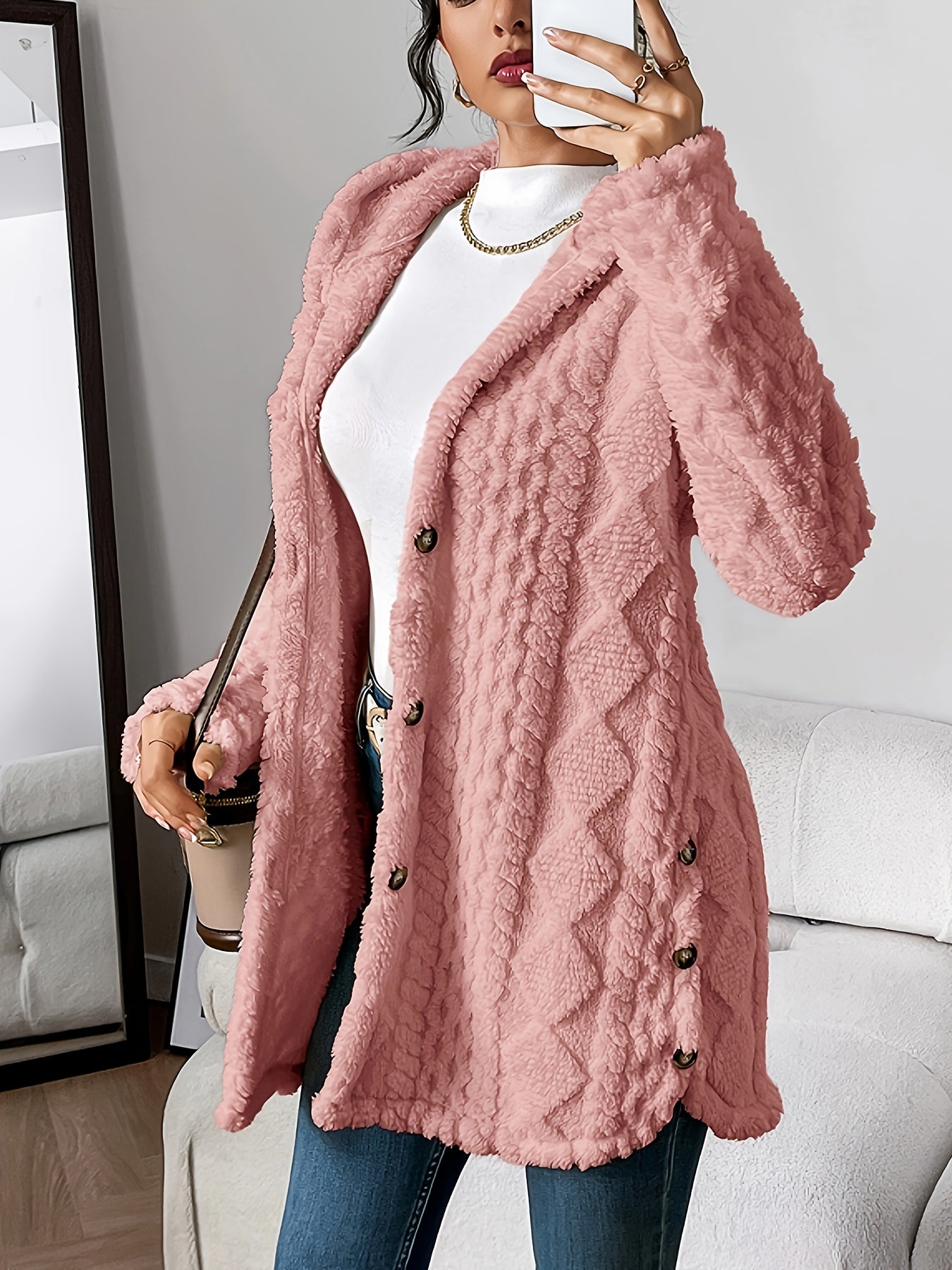 Emily | Mujer Chaqueta Teddy de Punto con Botones