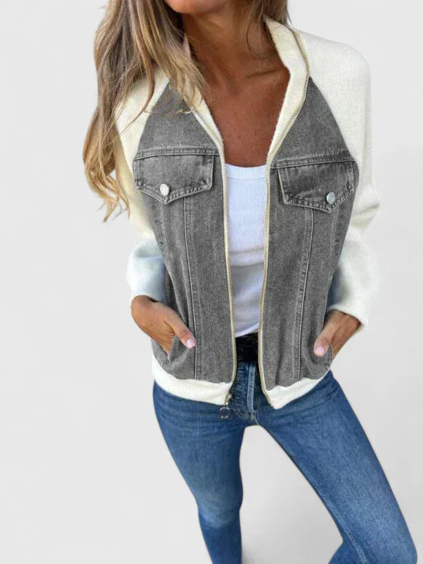 Kiara | Mujer Chaqueta de Denim con Mangas en Contraste