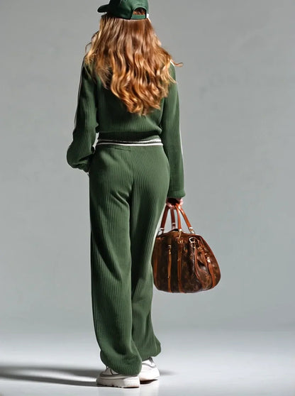 Mujer Conjunto Retro Verde de Dos Piezas Coordinado