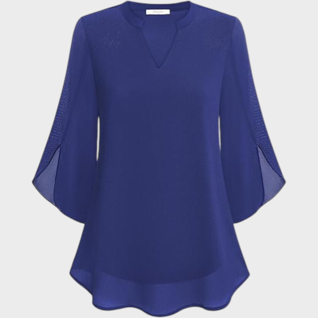 Elena | Mujer Blusa Fluida con Escote en V y Mangas Transparentes