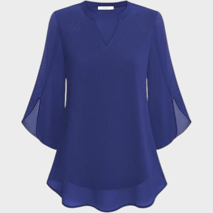 Elena | Mujer Blusa Fluida con Escote en V y Mangas Transparentes