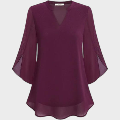 Elena | Mujer Blusa Fluida con Escote en V y Mangas Transparentes